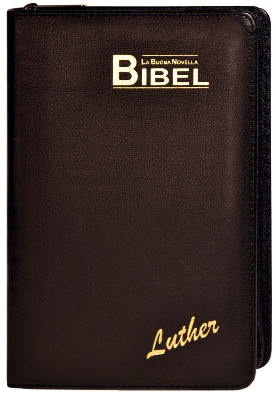 La Buona Novella Bibel [Luther] Leder «schwarz» Goldschnitt mit Griffregister und Knopfreißverschlus