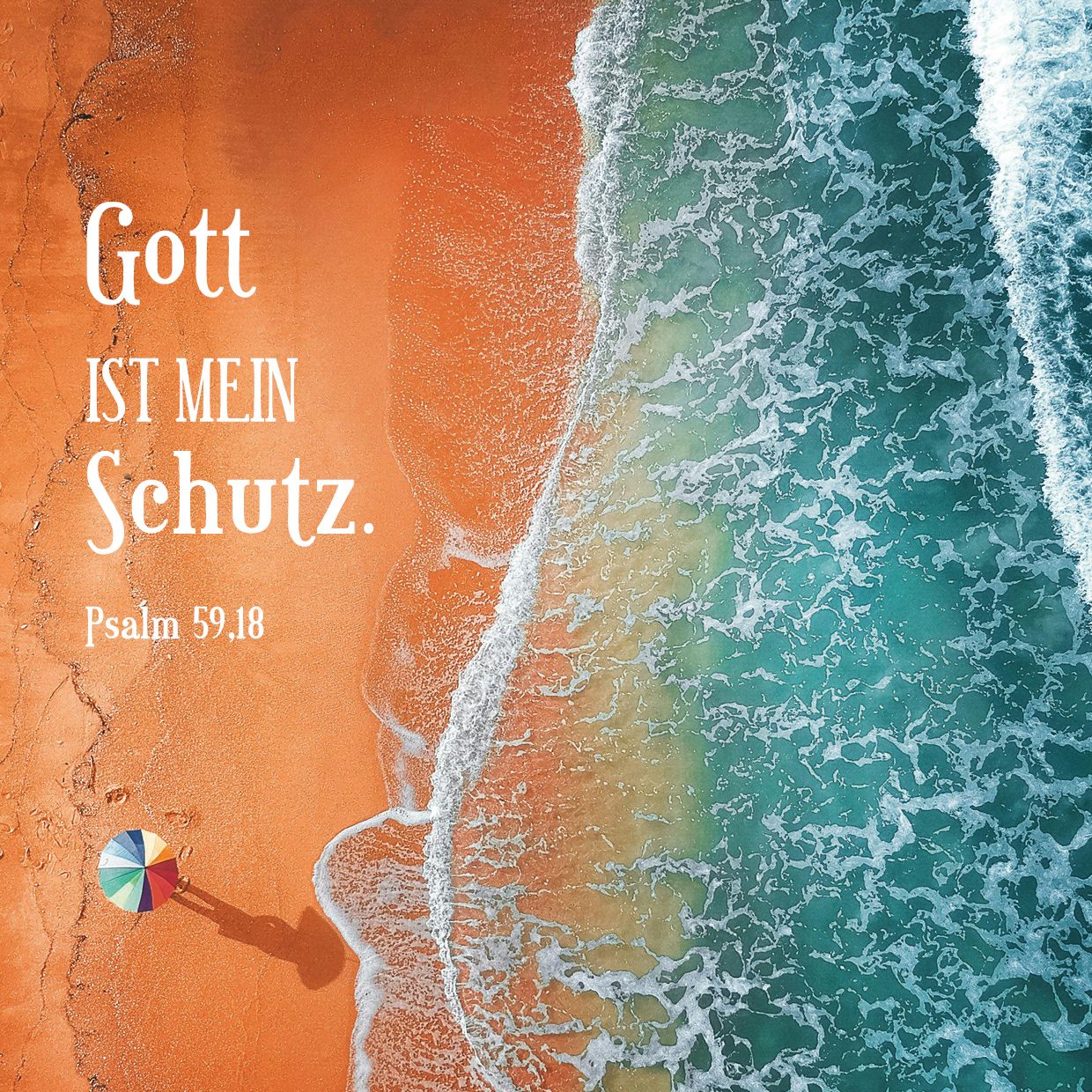 Quadratische Postkarte – Bunter Regenschirm