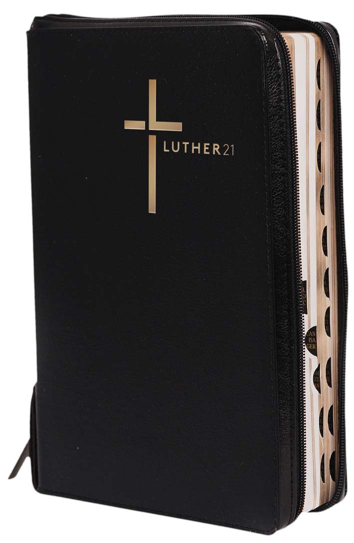 Luther21-bm15-384 Luther21 Lederfaserstoff «schwarz» Goldschnitt mit Griffregister und Knopfreißverschluss