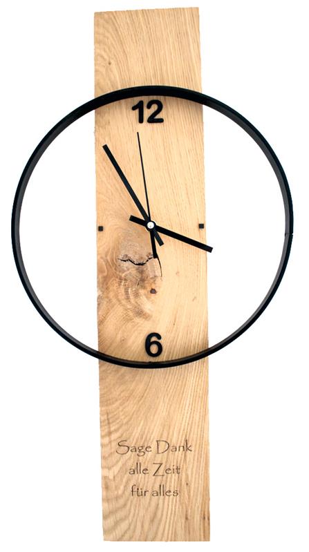 Holzwanduhr - Sage Dank allezeit, Hochformat