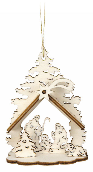 Mini-Krippe zum Zusammenstecken u. Aufhängen, Holz, 9cm