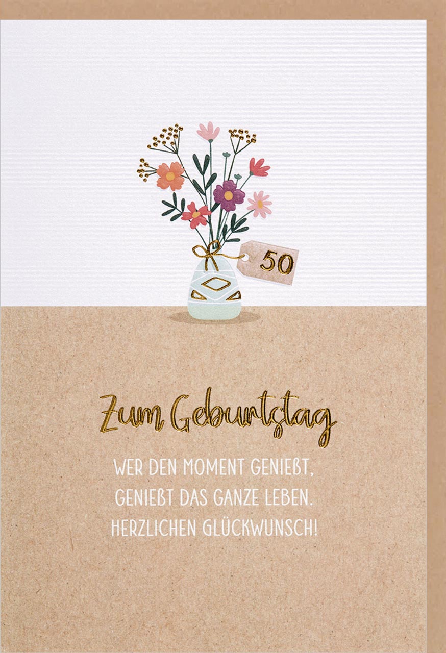 Doppelkarte - zum 50.Geburtstag, Blumenvase
