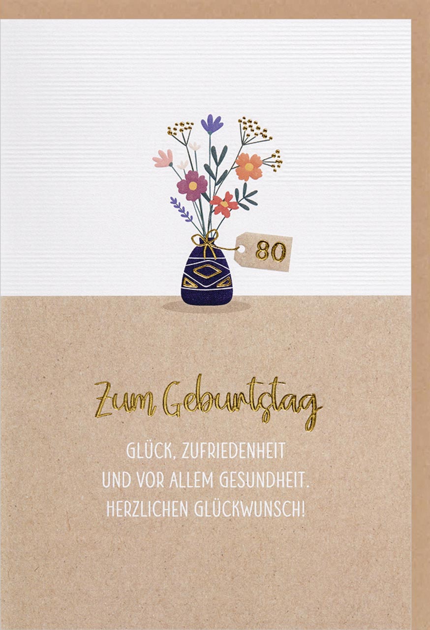 Doppelkarte - zum 80.Geburtstag, Blumenvase