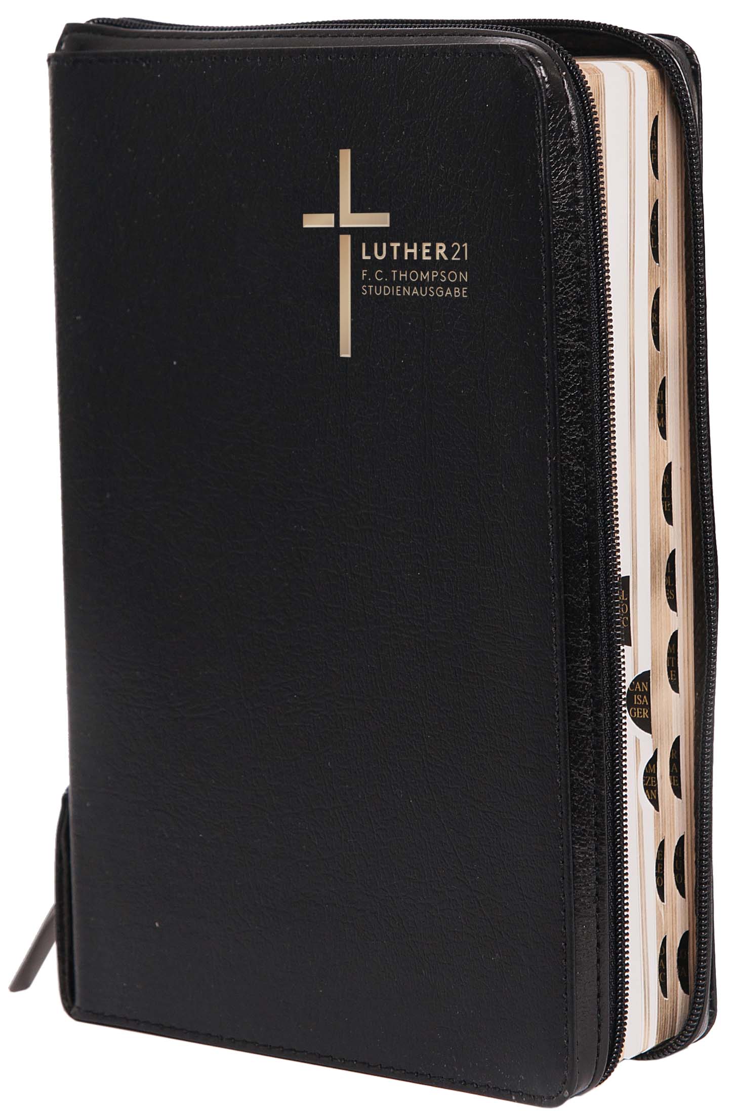 Luther21 F. C. Thompson Studienausgabe Cromwell Leder «schwarz», Goldschnitt mit Griffregister, Knop